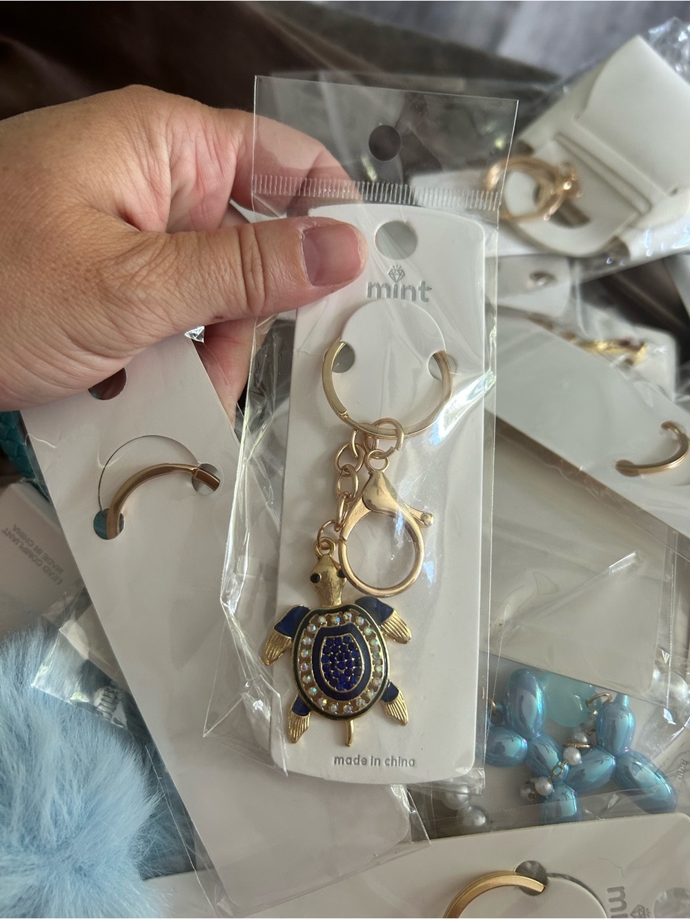 4/$50 mint Gold and Blue Turtle Keychain